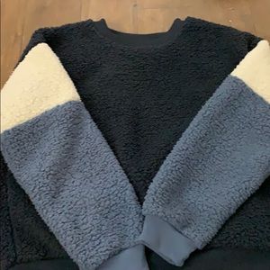 Multicolored sherpa pull over